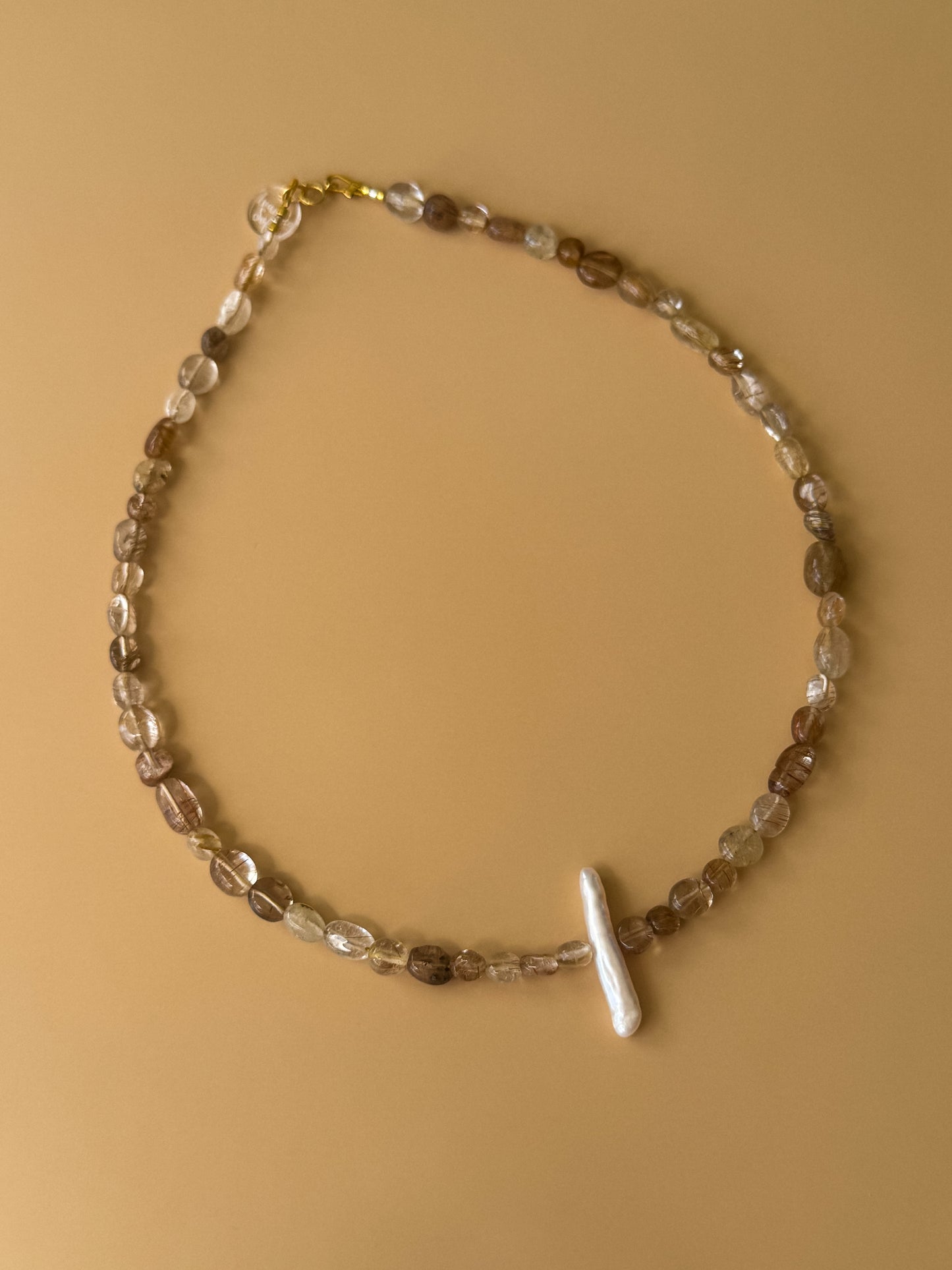 OOAK Rutilated Quartz & Baroque Pearl Necklace
