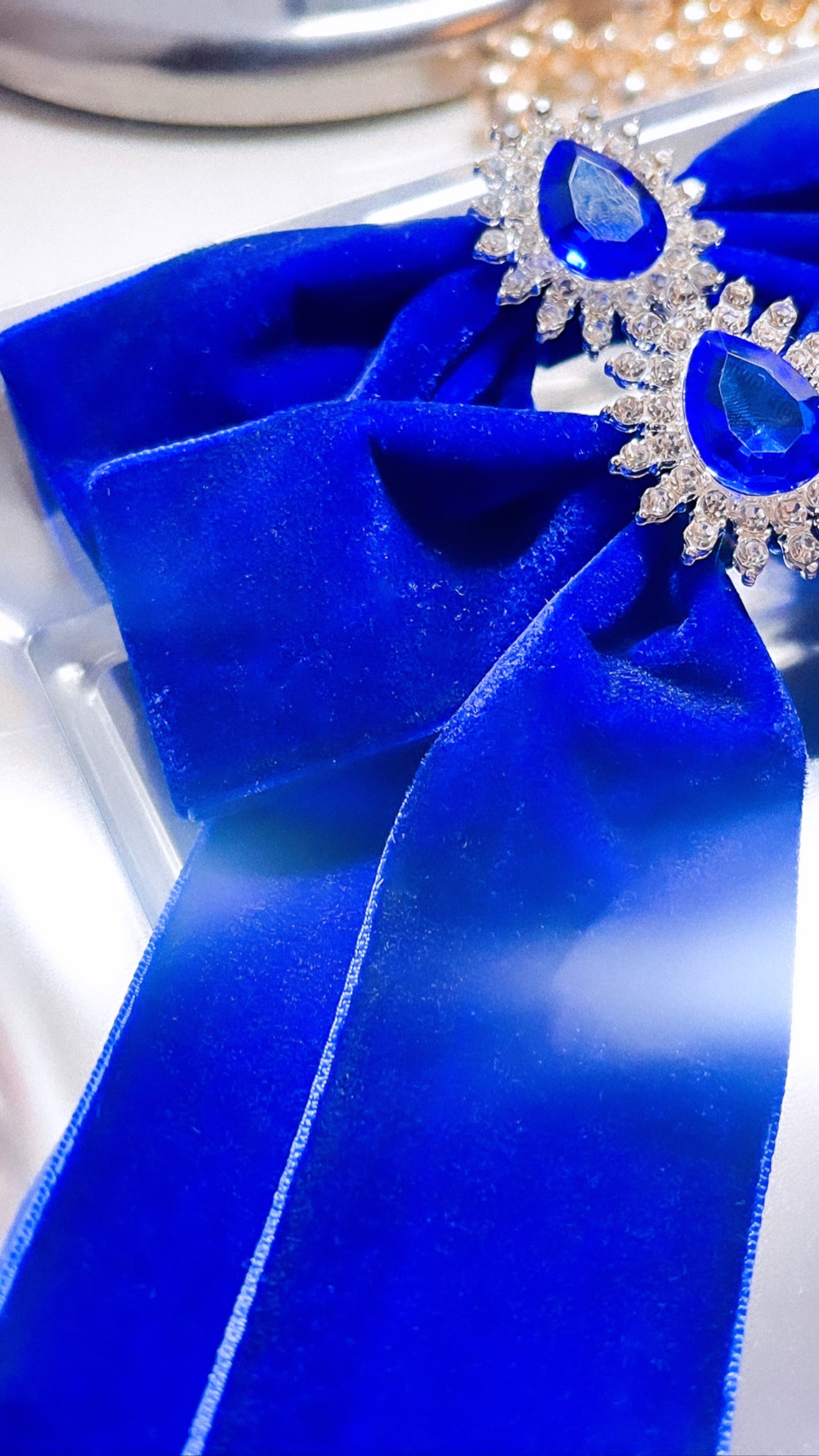 Royal Blue Velvet Le Bow Barette
