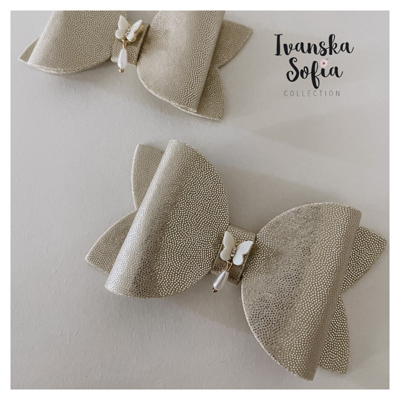 Tan Golden Dot Bijou Bow