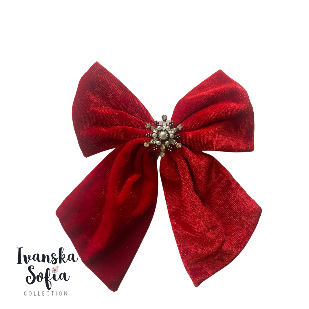Chloë Red Velvet Le Wide Bow Clip