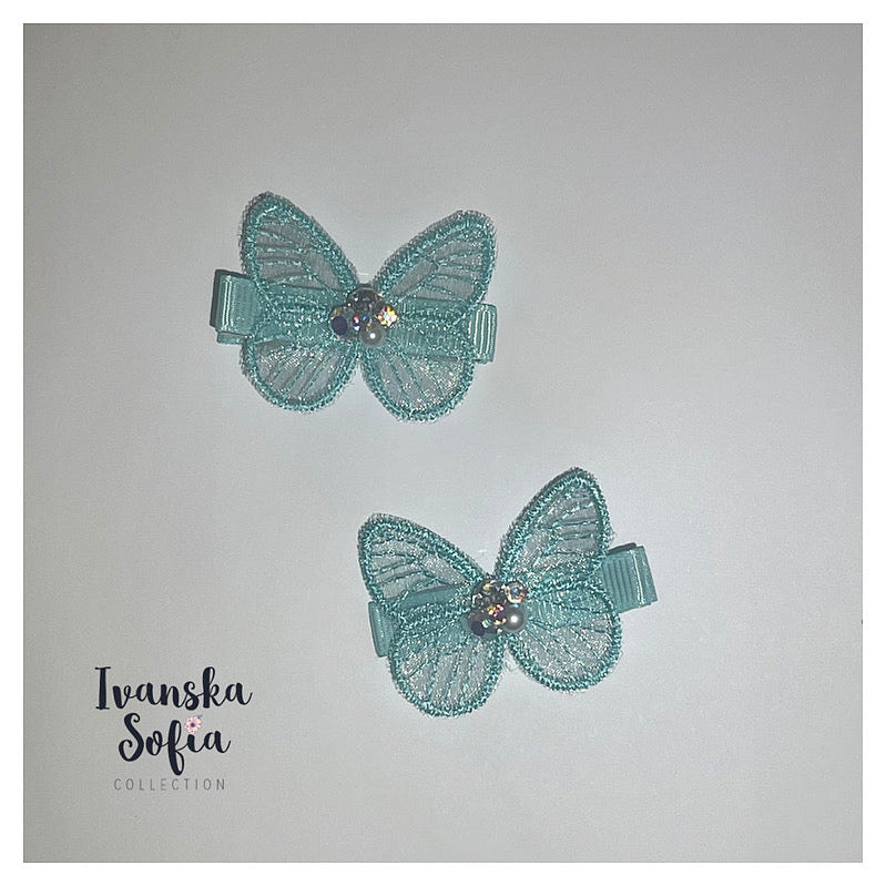 Aqua Monarch Clips Set of Two