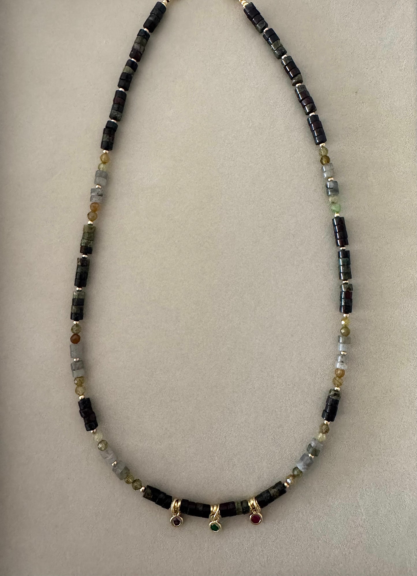 OOAK Dragon Blood Jasper, Labradorite & Olivine Necklace