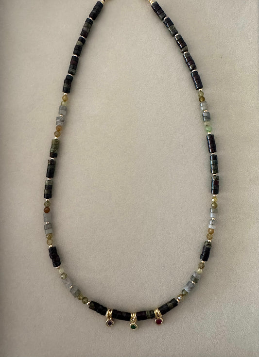 OOAK Dragon Blood Jasper, Labradorite & Olivine Necklace